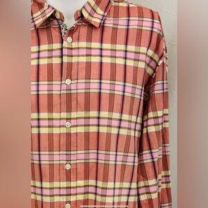 Boss Orange-HUGO-Men's Plaid Shirt - Pink and Yellow SZ M